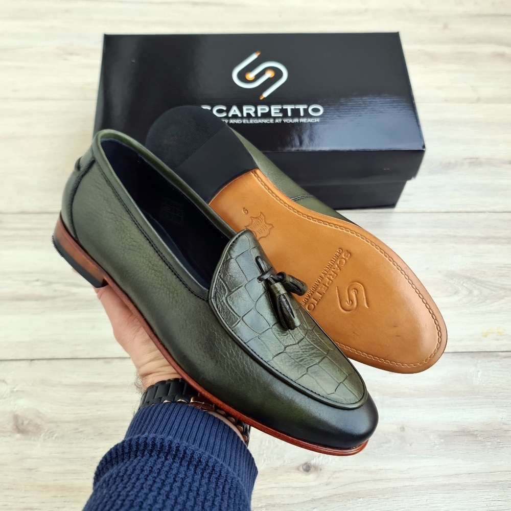 Green Croco Leather Men's Loafer